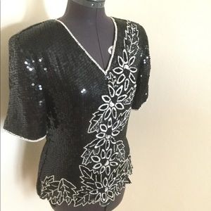 Stenay Vintage Beaded + Sequin Silk Top, Sz M, NWT